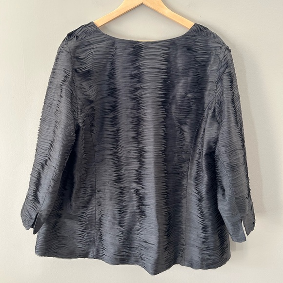 Eileen Fisher Elegant Graphite Grey Ripple Bindu Silk Evening Jacket - Picture 3 of 11